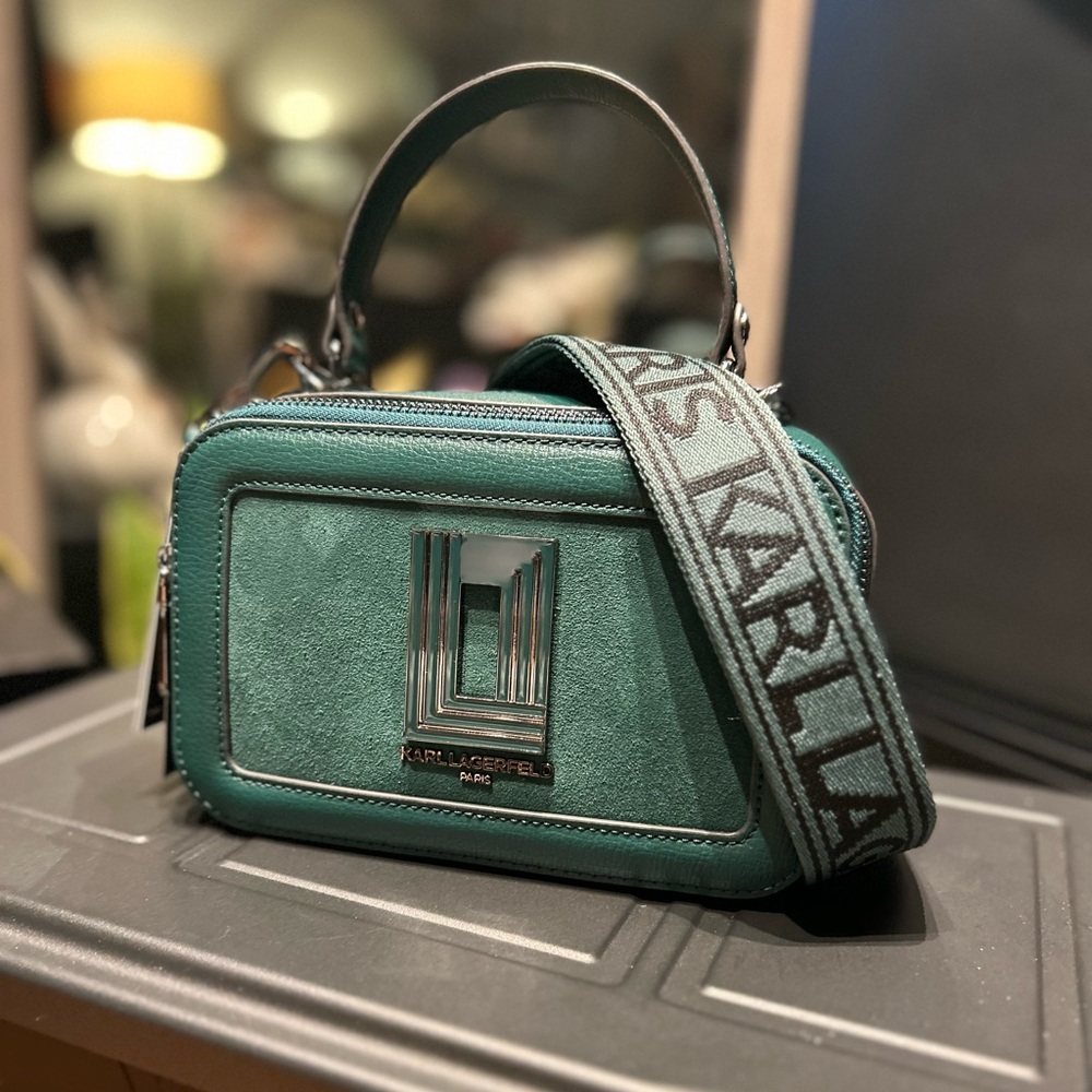 Karl Lagerfeld Paris Simone Green Small Leather And Suede Crossbody NWT